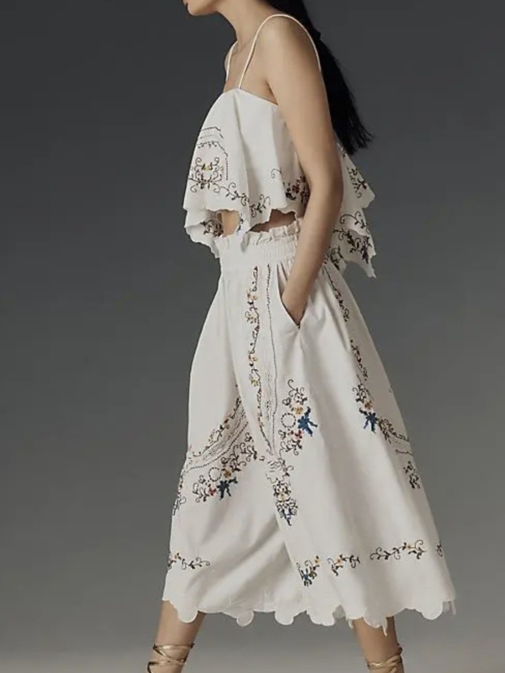 Anthropologie Embroidered Culottes Size Large - Picture 3 of 11